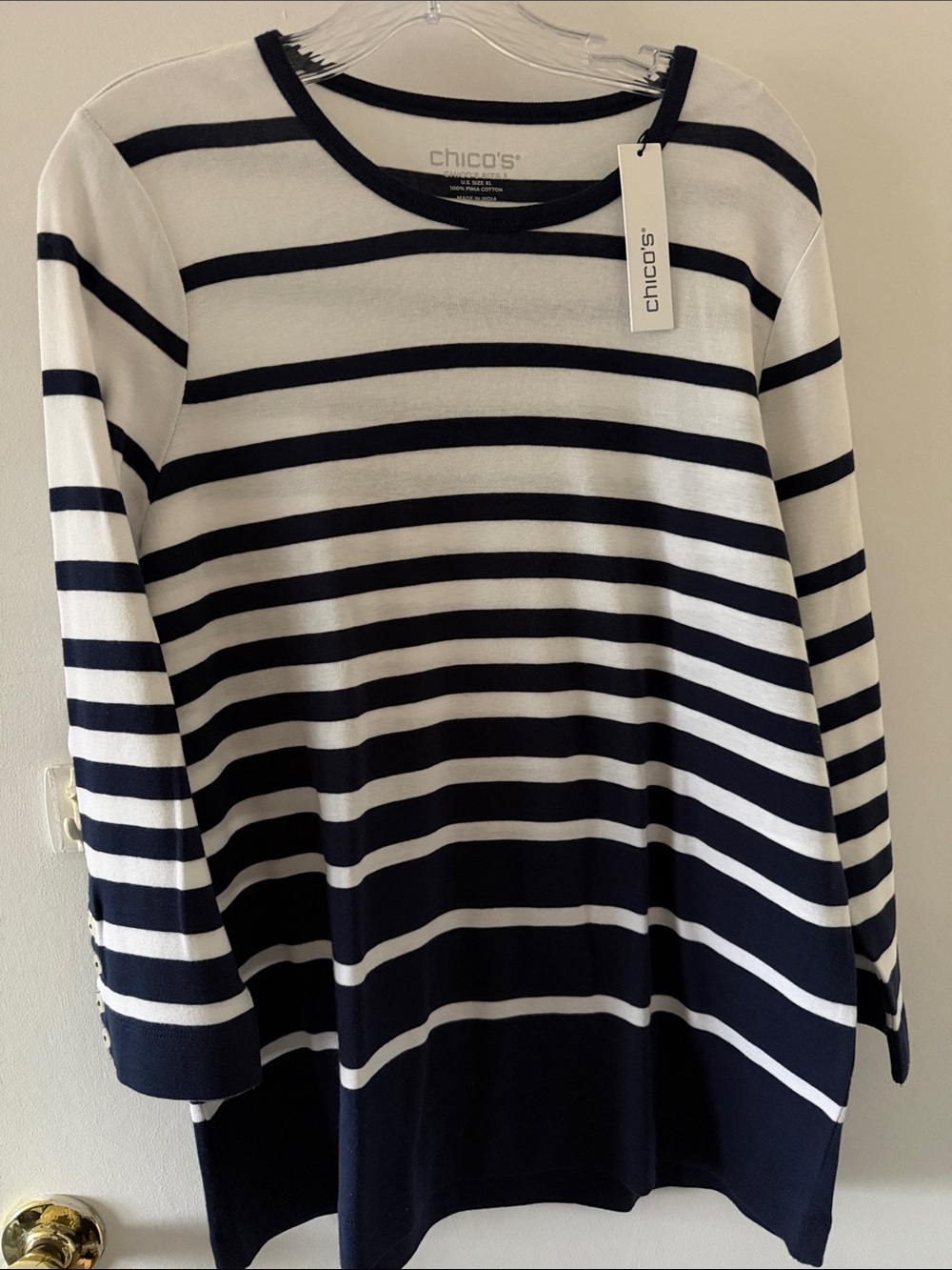 Chico's Navy and White Striped Knit Top